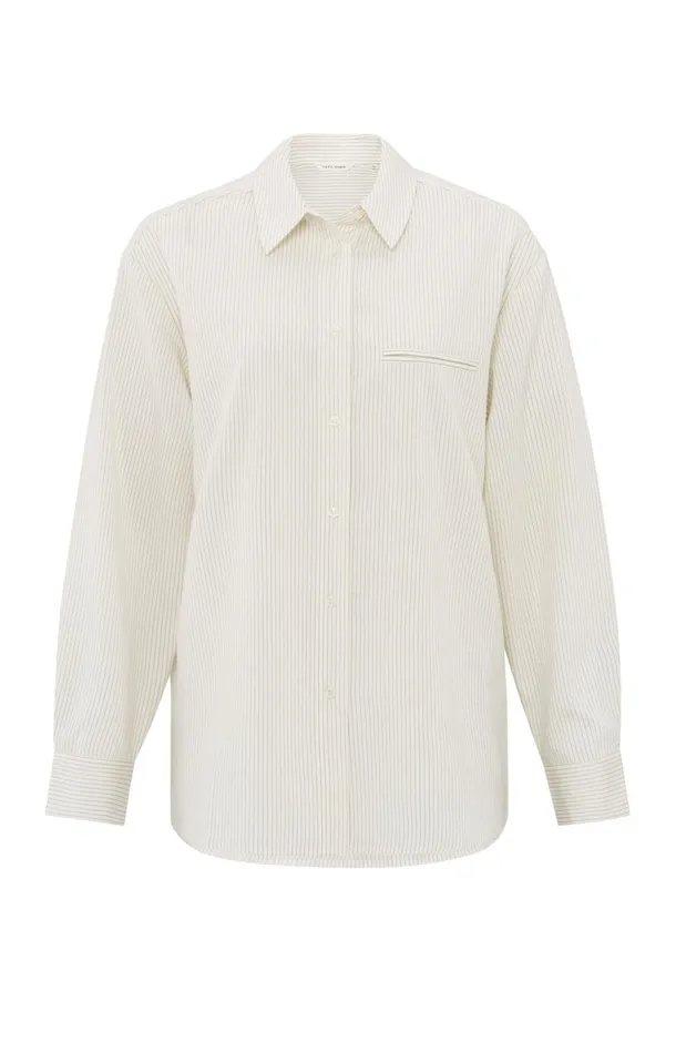 Flowy Pinstripe Blouse With Relaxed Fit Bistre Brown Dessin Women YAYA Blouses Flowy Pinstripe Blouse With Relaxed Fit Bistre Brown Dessin Women YAYA Blouses