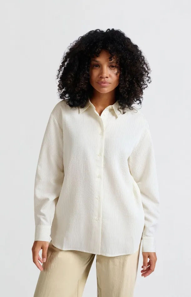 Flowy Pinstripe Blouse With Relaxed Fit Bistre Brown Dessin Women YAYA Blouses Flowy Pinstripe Blouse With Relaxed Fit Bistre Brown Dessin Women YAYA Blouses