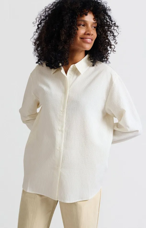 Flowy Pinstripe Blouse With Relaxed Fit Bistre Brown Dessin Women YAYA Blouses Flowy Pinstripe Blouse With Relaxed Fit Bistre Brown Dessin Women YAYA Blouses
