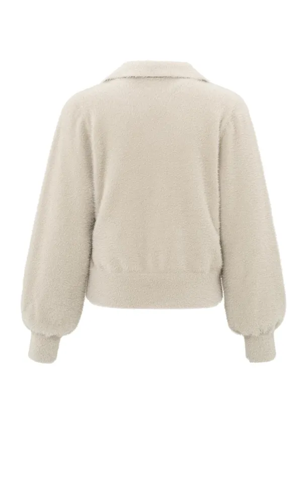 Fluffy Polo Sweater With Classic Collar And Vneck Feather Women YAYA Sweaters Fluffy Polo Sweater With Classic Collar And Vneck Feather Women YAYA Sweaters