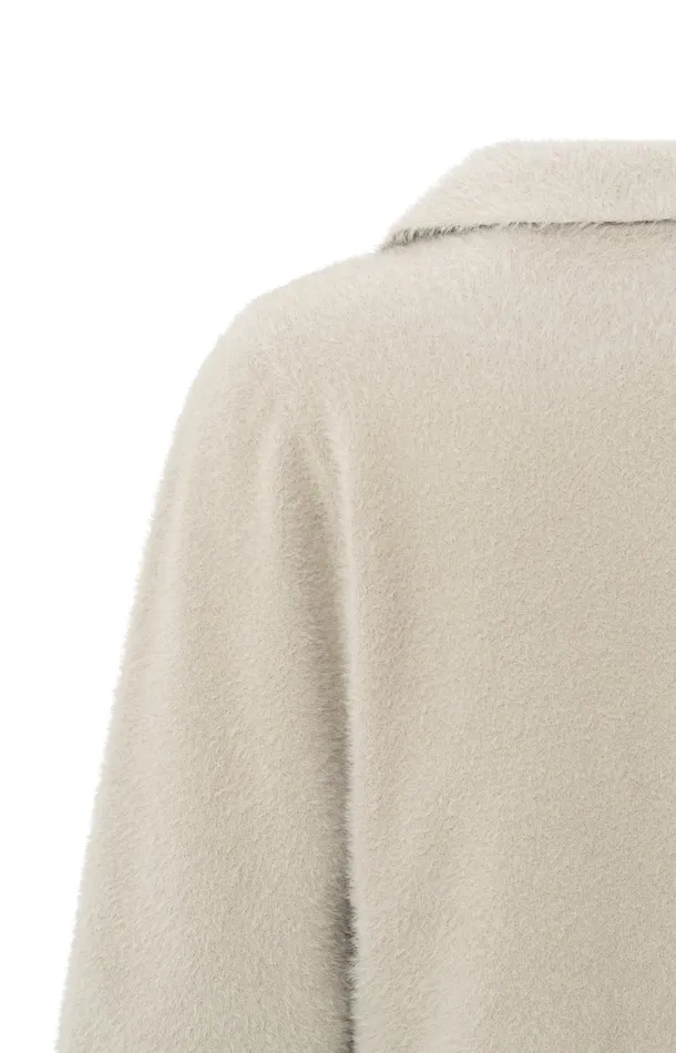 Fluffy Polo Sweater With Classic Collar And Vneck Feather Women YAYA Sweaters Fluffy Polo Sweater With Classic Collar And Vneck Feather Women YAYA Sweaters