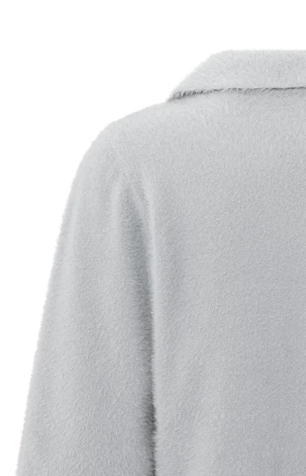 Fluffy Polo Sweater With Classic Collar And Vneck Light Grey Melange Women YAYA Sweaters Fluffy Polo Sweater With Classic Collar And Vneck Light Grey Melange Women YAYA Sweaters