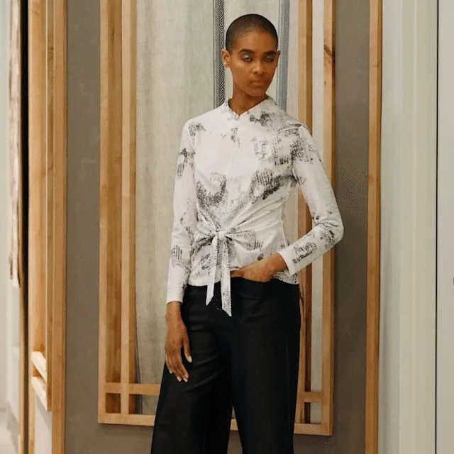 Foil Knit 8211 Center Front Tie Top 8211 Abstract Marble 8211 Final Sale Women Clara Sunwoo Tops Tunics Foil Knit 8211 Center Front Tie Top 8211 Abstract Marble 8211 Final Sale Women Clara Sunwoo Tops Tunics