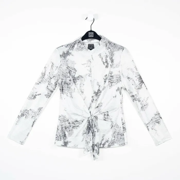 Foil Knit 8211 Center Front Tie Top 8211 Abstract Marble 8211 Final Sale Women Clara Sunwoo Tops Tunics