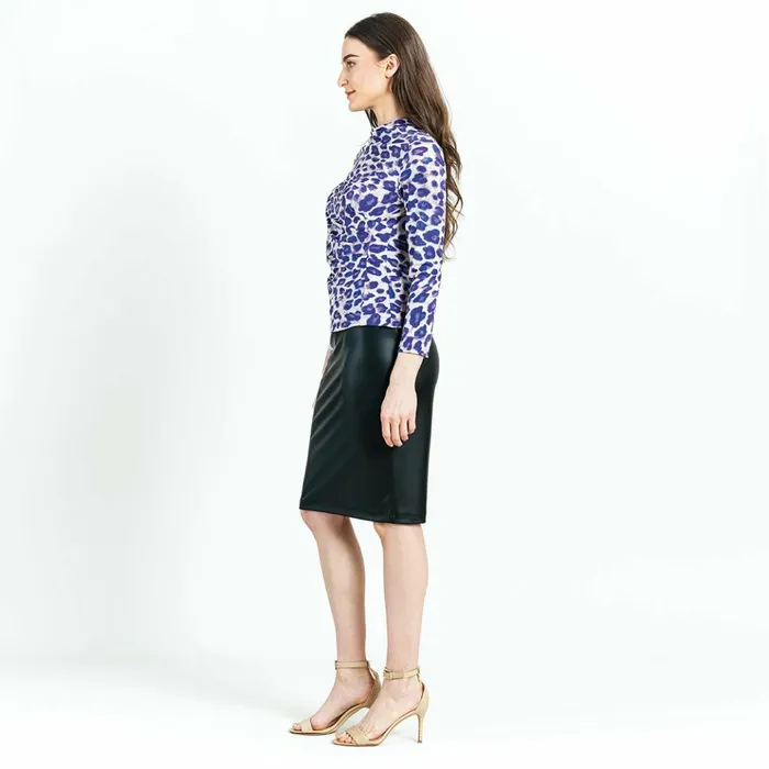 Foil Knit 8211 Draped Neck Side Ruched Top 8211 Plum Cheetah 8211 Final Sale Women Clara Sunwoo Tops Tunics