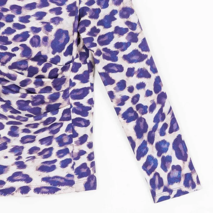 Foil Knit 8211 Draped Neck Side Ruched Top 8211 Plum Cheetah 8211 Final Sale Women Clara Sunwoo Tops Tunics
