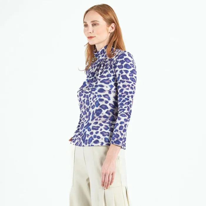 Foil Knit 8211 Mock Neck Pleated Detail Top 8211 Plum Cheetah 8211 Final Sale Women Clara Sunwoo Tops Tunics