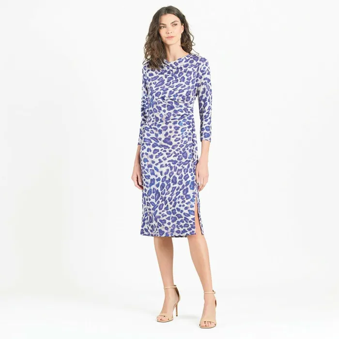 Foil Knit 8211 Side Slit 34 Sleeve Midi Dress 8211 Plum Cheetah Women Clara Sunwoo Dresses Jumpsuits