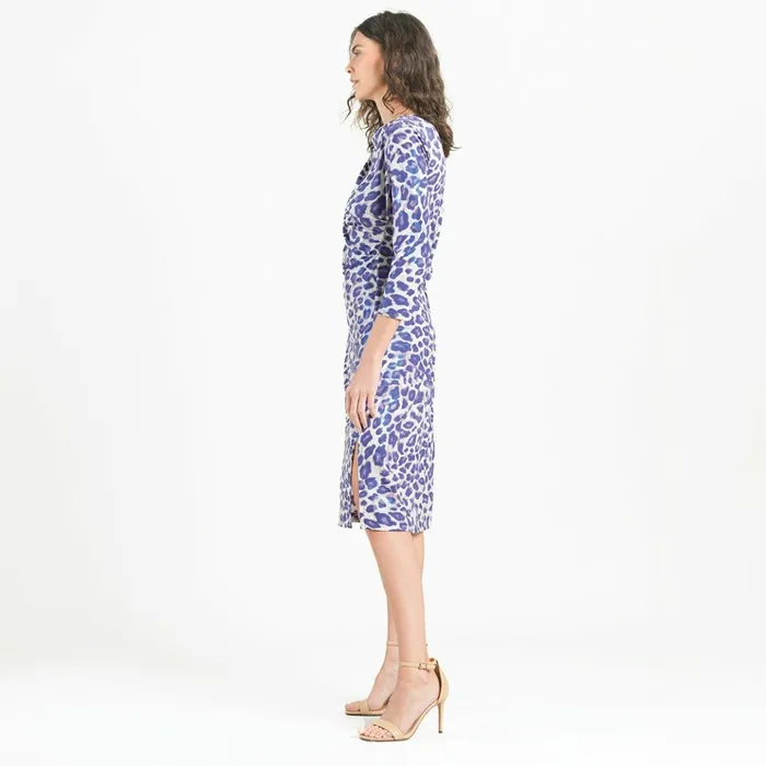 Foil Knit 8211 Side Slit 34 Sleeve Midi Dress 8211 Plum Cheetah Women Clara Sunwoo Dresses Jumpsuits