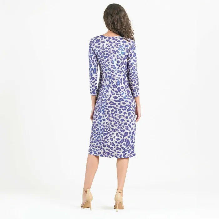 Foil Knit 8211 Side Slit 34 Sleeve Midi Dress 8211 Plum Cheetah Women Clara Sunwoo Dresses Jumpsuits