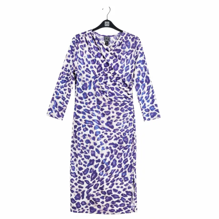 Foil Knit 8211 Side Slit 34 Sleeve Midi Dress 8211 Plum Cheetah Women Clara Sunwoo Dresses Jumpsuits