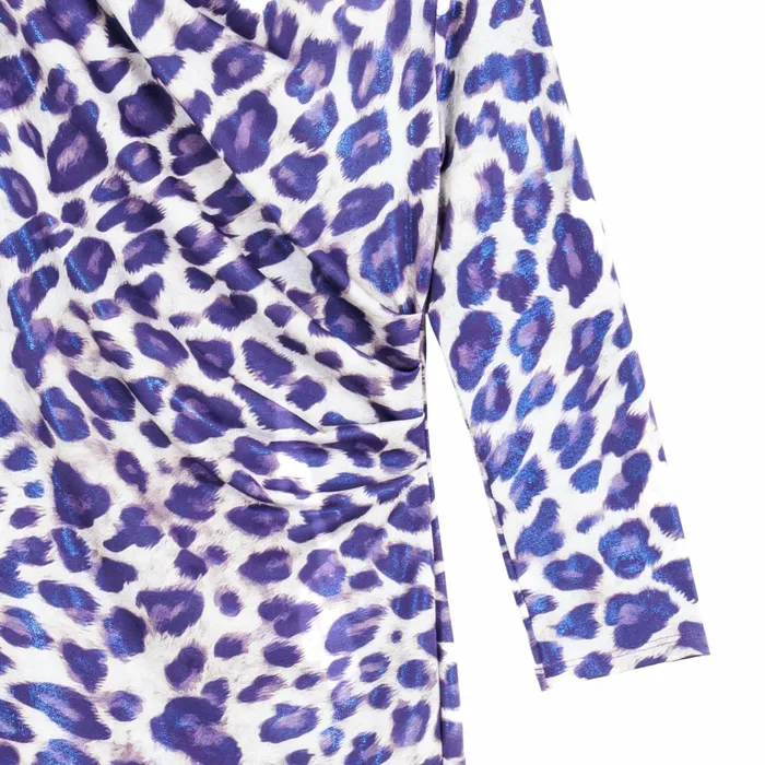 Foil Knit 8211 Side Slit 34 Sleeve Midi Dress 8211 Plum Cheetah Women Clara Sunwoo Dresses Jumpsuits