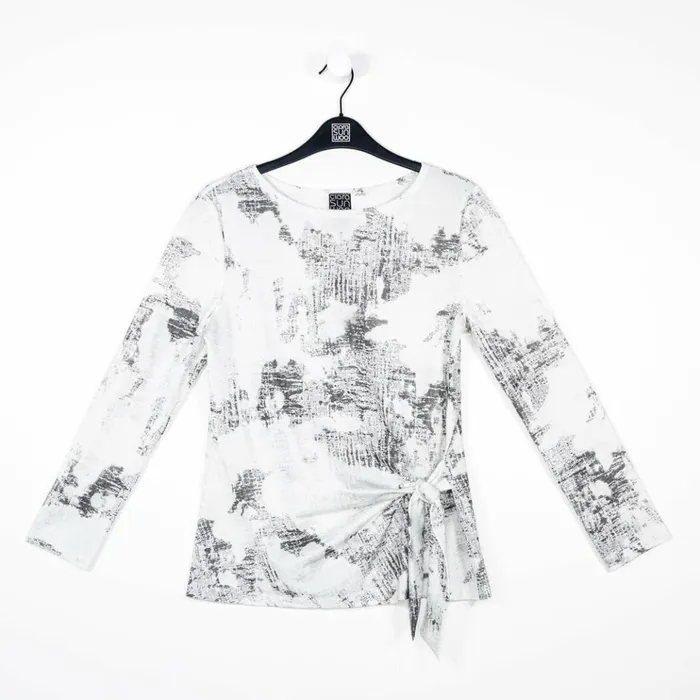 Foil Knit 8211 Side Tie Waist Top 8211 Abstract Marble 8211 Final Sale Women Clara Sunwoo Tops Tunics