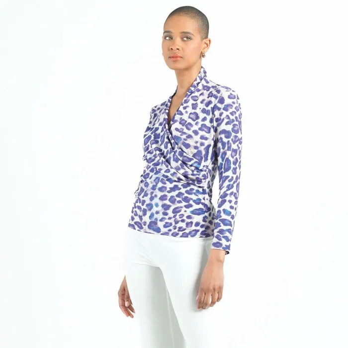 Foil Knit 8211 VNeck Draped Pleat Top 8211 Plum Cheetah 8211 Final Sale Women Clara Sunwoo Tops Tunics
