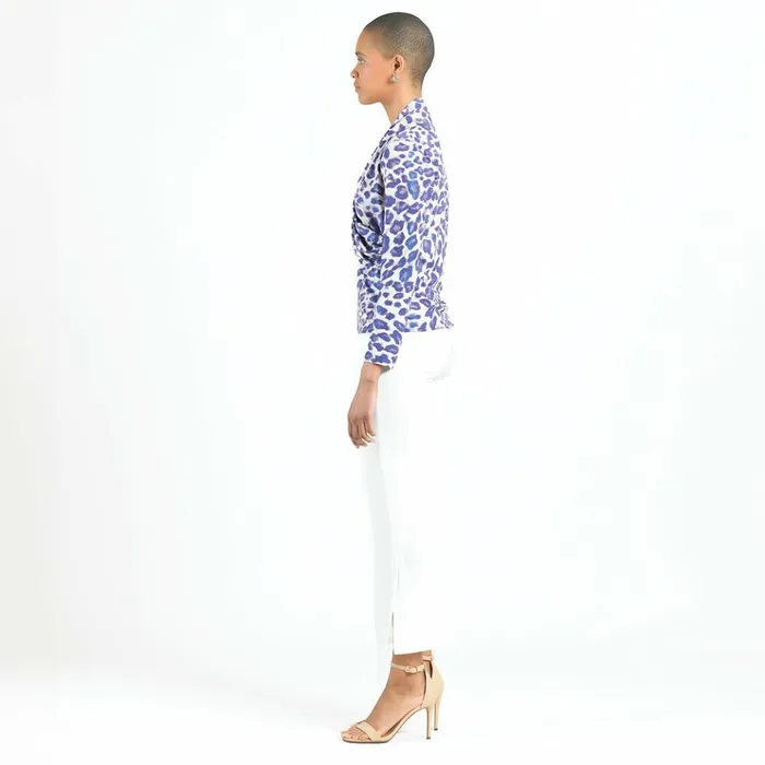 Foil Knit 8211 VNeck Draped Pleat Top 8211 Plum Cheetah 8211 Final Sale Women Clara Sunwoo Tops Tunics