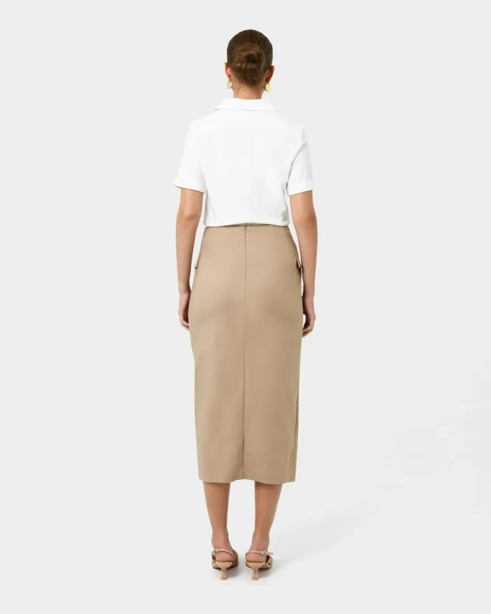 Forcast Abby Asymmetric Tailored Skirt Almondblack Women Midi and Maxi Skirts