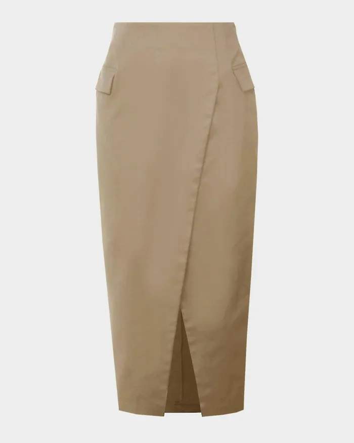 Forcast Abby Asymmetric Tailored Skirt Almondblack Women Midi and Maxi Skirts