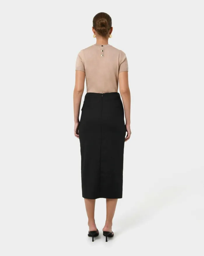Forcast Abby Asymmetric Tailored Skirt Almondblack Women Midi and Maxi Skirts