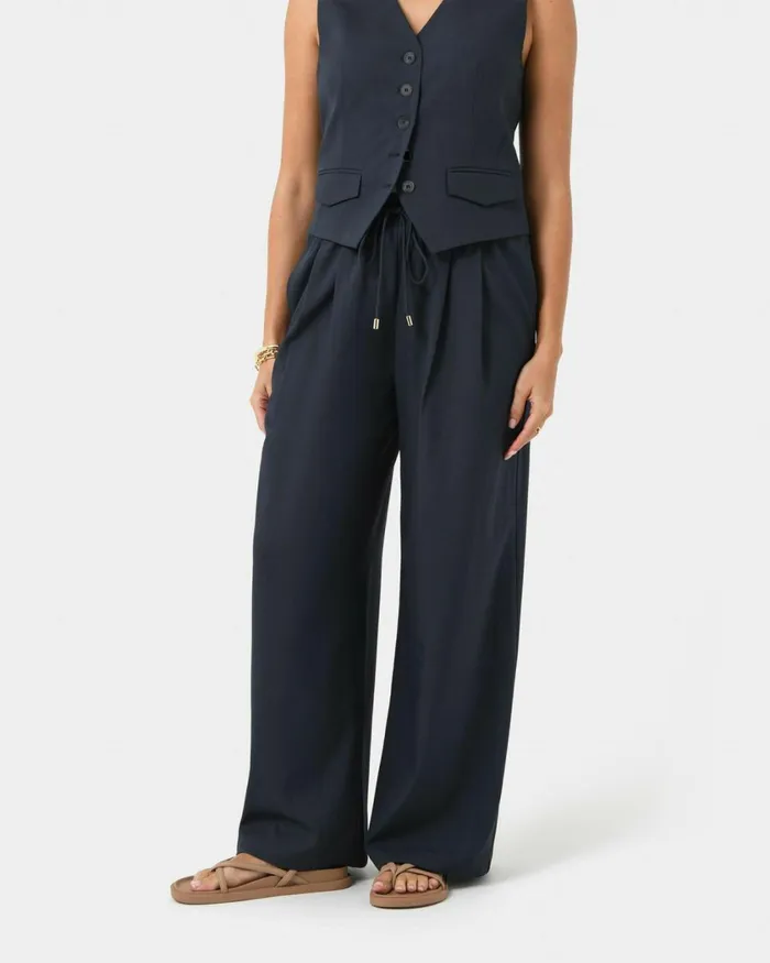 Forcast Abel Elastic Waist Relax Pants Sandnavy Women HighWaisted Pants