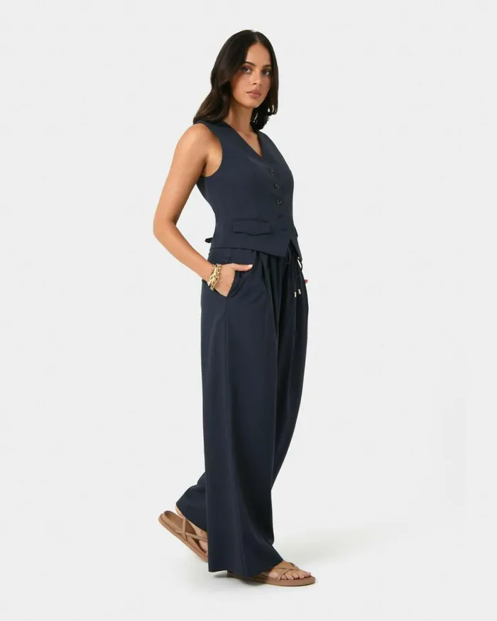 Forcast Abel Elastic Waist Relax Pants Sandnavy Women HighWaisted Pants