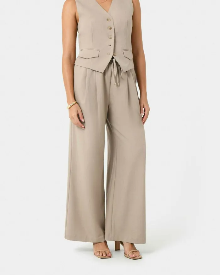 Forcast Abel Elastic Waist Relax Pants Sandnavy Women HighWaisted Pants