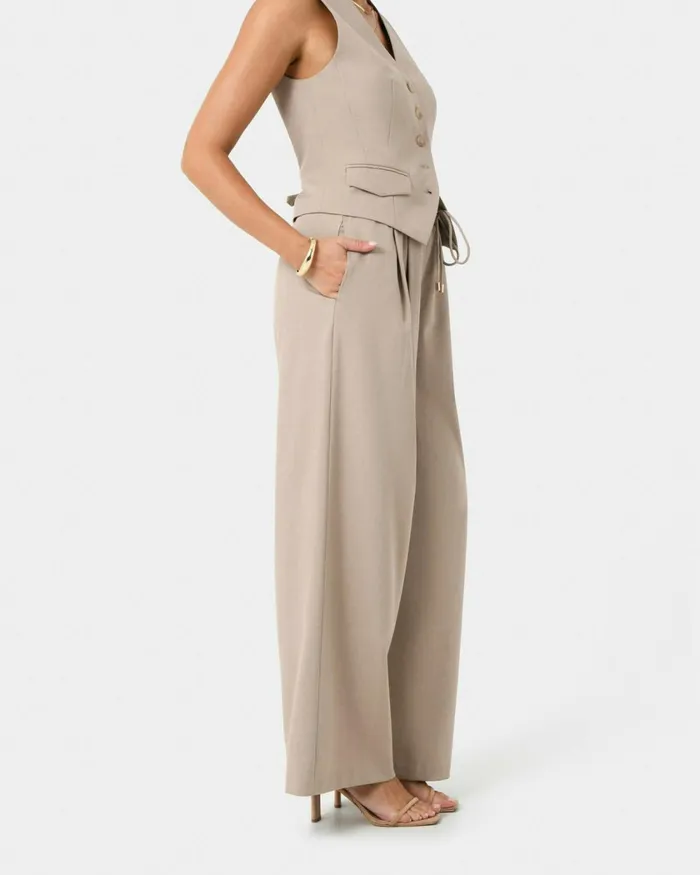 Forcast Abel Elastic Waist Relax Pants Sandnavy Women HighWaisted Pants