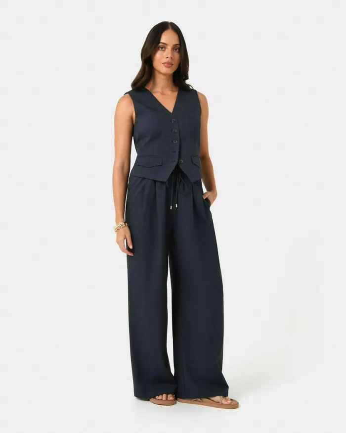 Forcast Abel Elastic Waist Relax Pants Sandnavy Women HighWaisted Pants