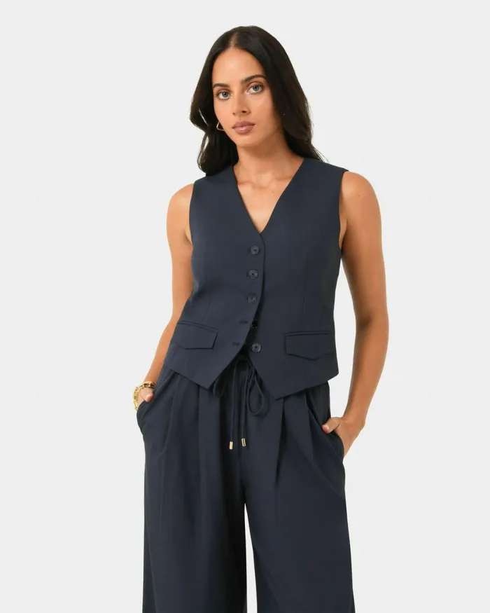 Forcast Abel Tailored Vest Sandnavy Women TShirts and Tops