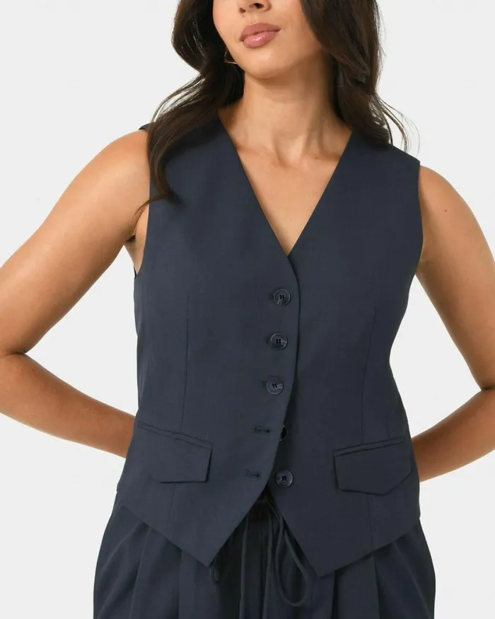 Forcast Abel Tailored Vest Sandnavy Women TShirts and Tops
