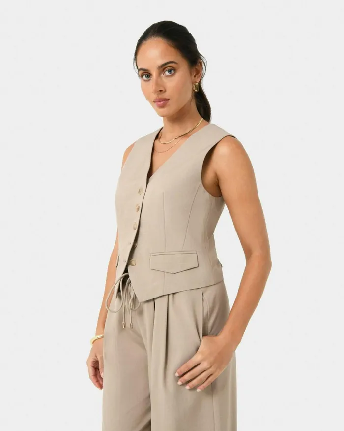 Forcast Abel Tailored Vest Sandnavy Women TShirts and Tops