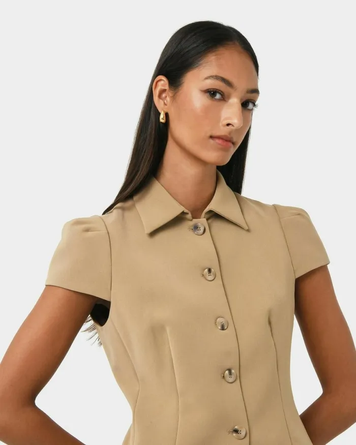 Forcast Ace Button Down Jacket Tanblack Women TShirts and Tops