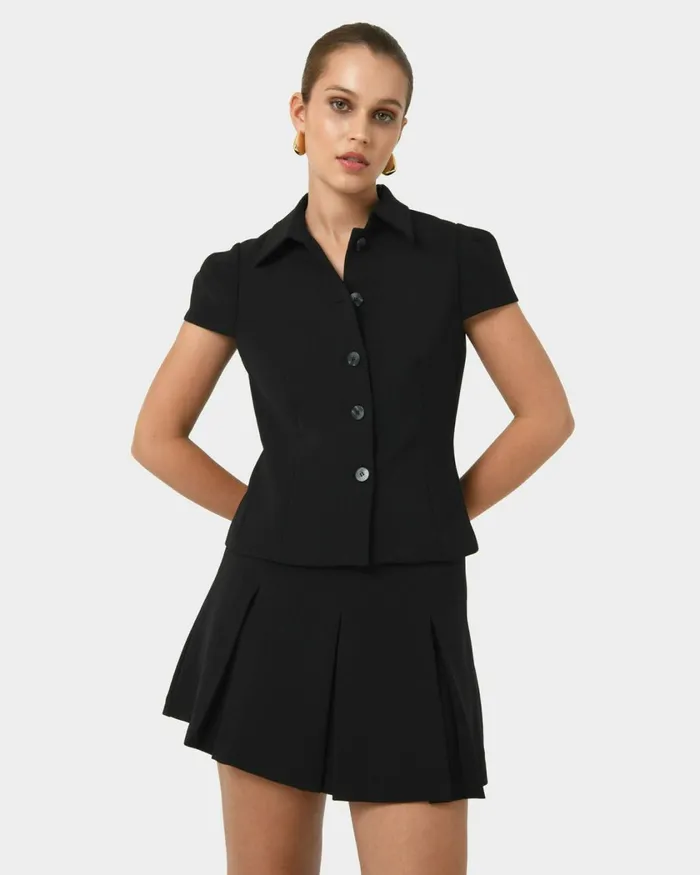 Forcast Ace Button Down Jacket Tanblack Women TShirts and Tops