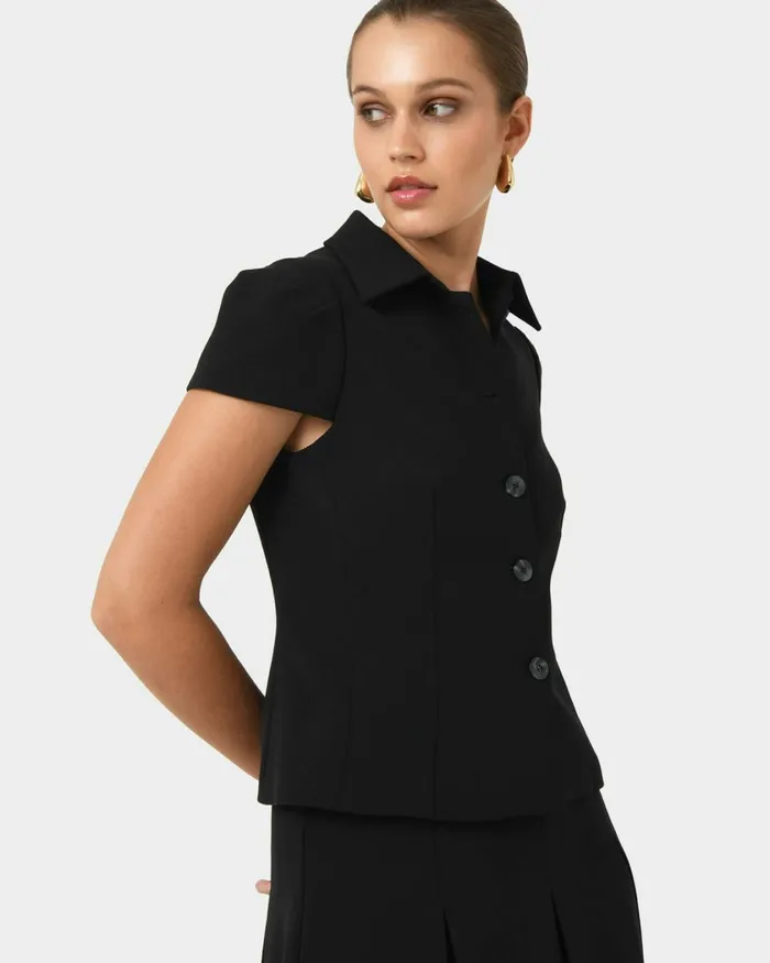 Forcast Ace Button Down Jacket Tanblack Women TShirts and Tops