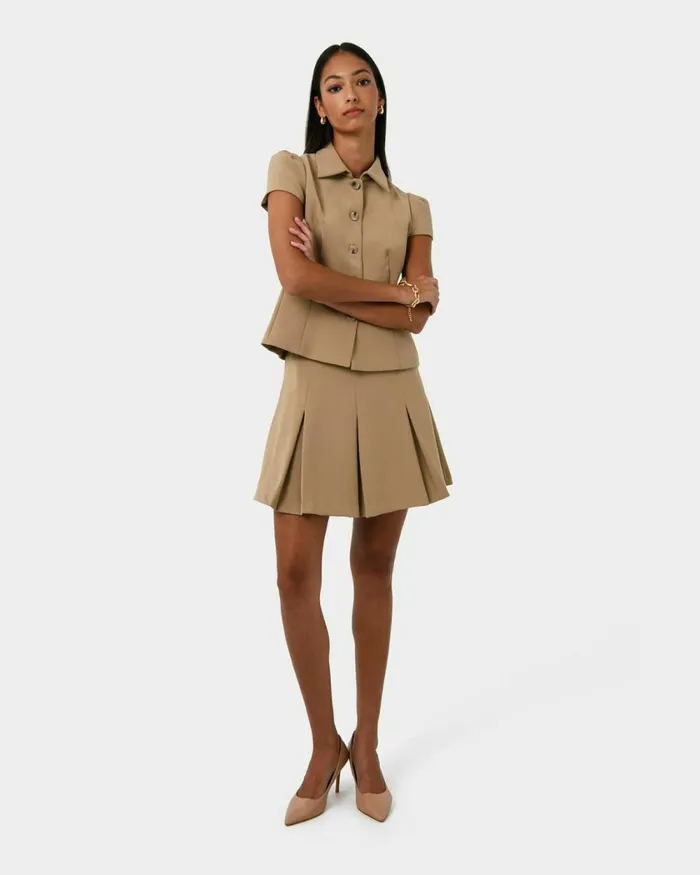 Forcast Ace Pleated Skirt Tanblack Women Mini Skirts