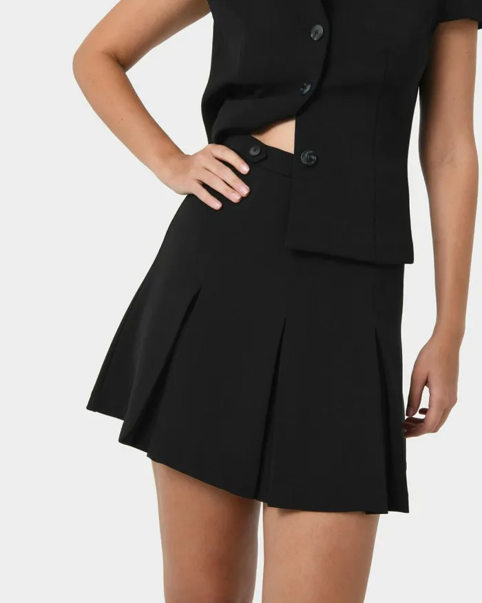 Forcast Ace Pleated Skirt Tanblack Women Mini Skirts