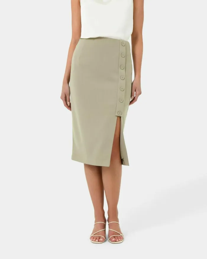 Forcast Ace Side Button Skirt Blacktaupe Women Midi and Maxi Skirts