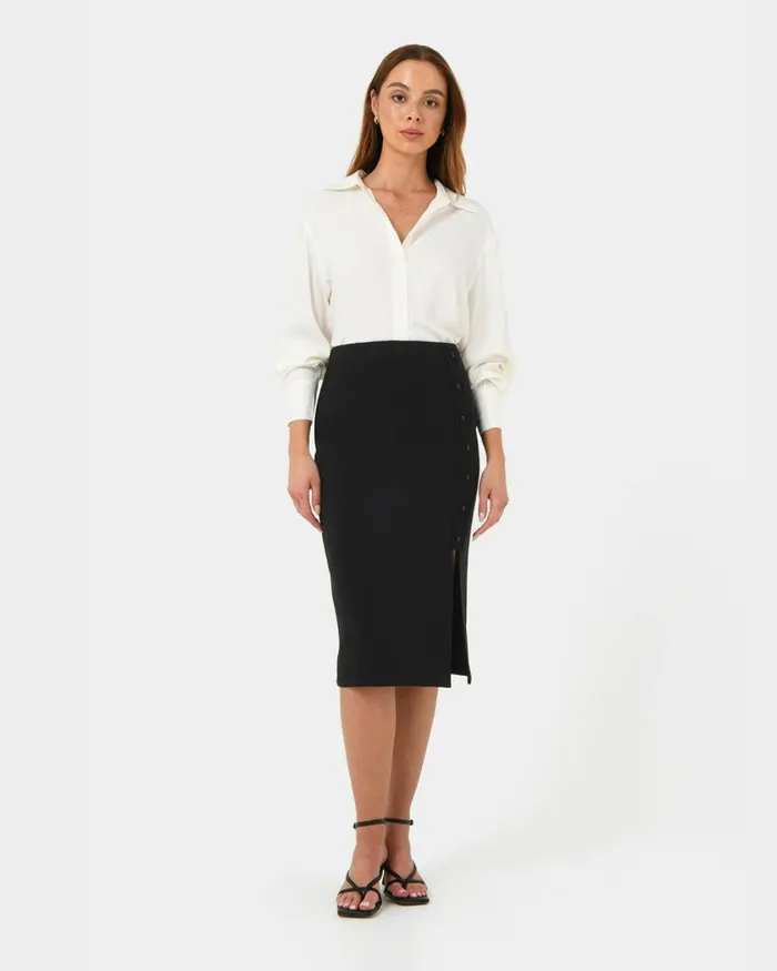 Forcast Ace Side Button Skirt Blacktaupe Women Midi and Maxi Skirts