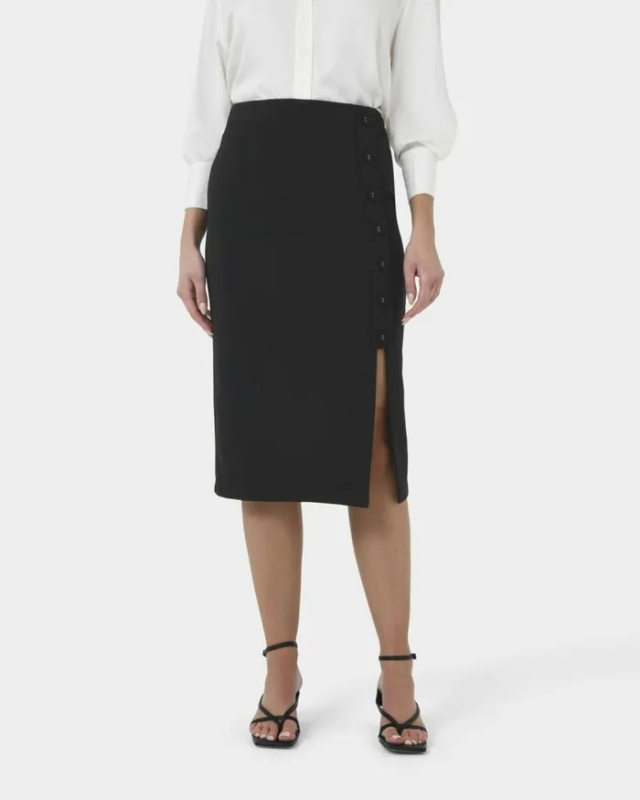 Forcast Ace Side Button Skirt Blacktaupe Women Midi and Maxi Skirts