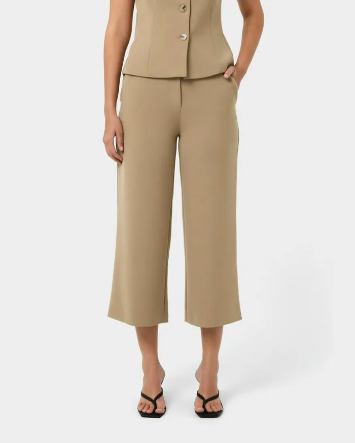 Forcast Ace Wide Leg Culotte Tanblack Women Cropped Pants
