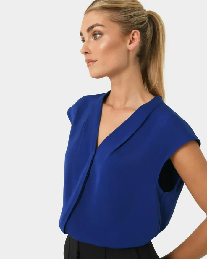 Forcast Adelaide Vneck Cap Sleeve Top Deep Blue Women TShirts and Tops