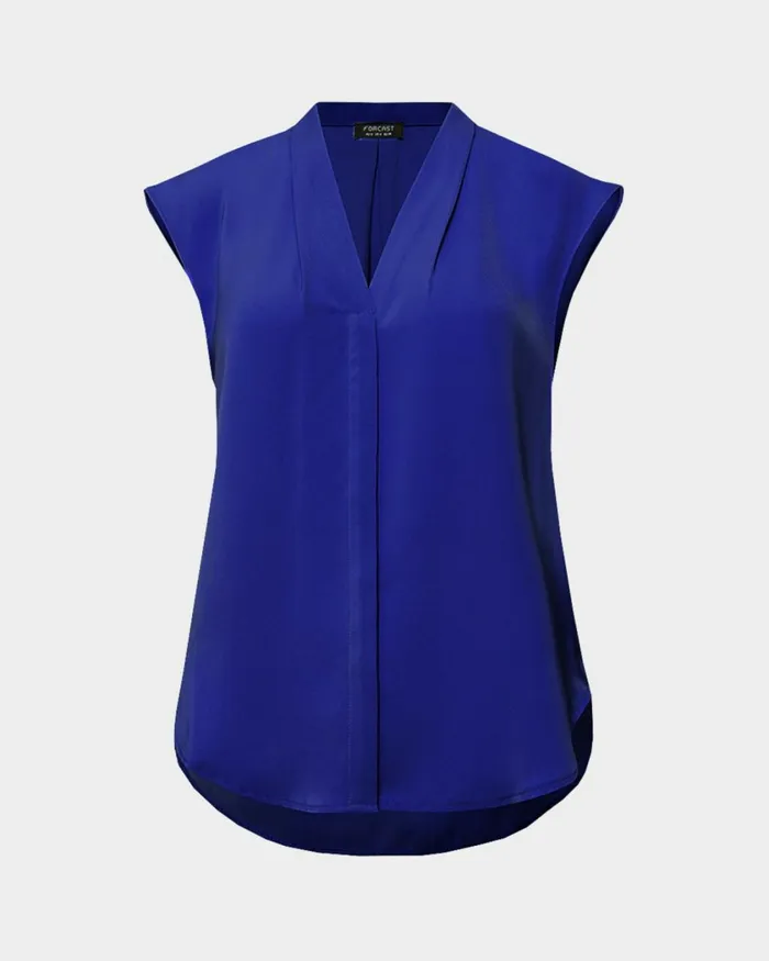 Forcast Adelaide Vneck Cap Sleeve Top Deep Blue Women TShirts and Tops
