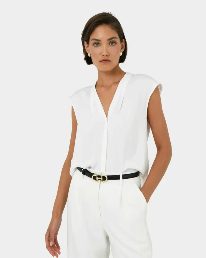 Forcast Adelaide Vneck Cap Sleeve Top Light Coralsand Beigeecruivoryblack Women TShirts and Tops