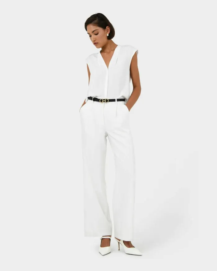 Forcast Adelaide Vneck Cap Sleeve Top Light Coralsand Beigeecruivoryblack Women TShirts and Tops