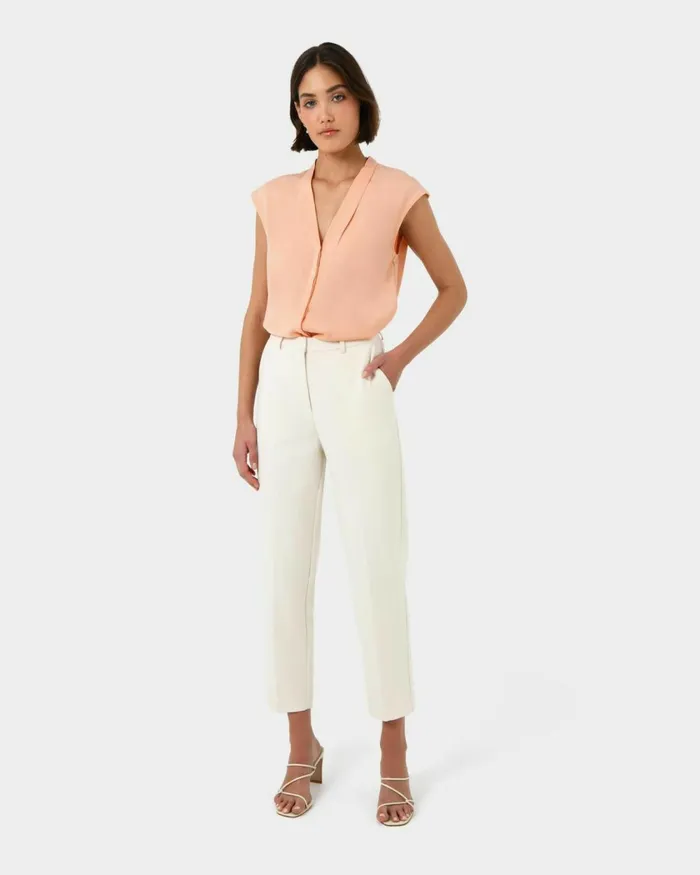 Forcast Adelaide Vneck Cap Sleeve Top Light Coralsand Beigeecruivoryblack Women TShirts and Tops
