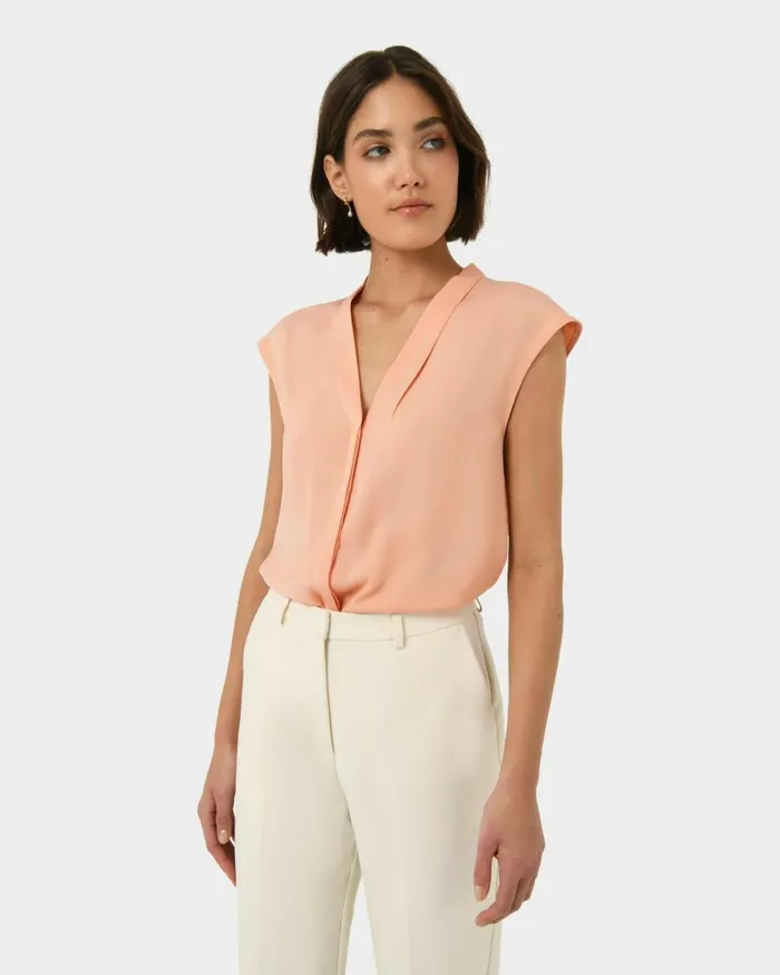 Forcast Adelaide Vneck Cap Sleeve Top Light Coralsand Beigeecruivoryblack Women TShirts and Tops