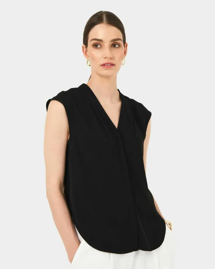 Forcast Adelaide Vneck Cap Sleeve Top Light Coralsand Beigeecruivoryblack Women TShirts and Tops