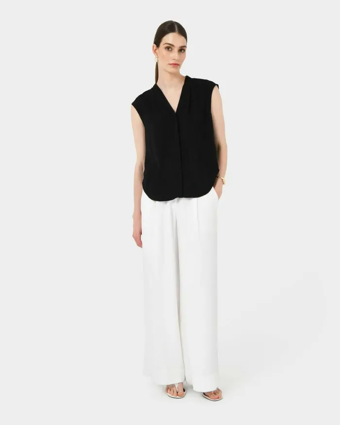 Forcast Adelaide Vneck Cap Sleeve Top Light Coralsand Beigeecruivoryblack Women TShirts and Tops