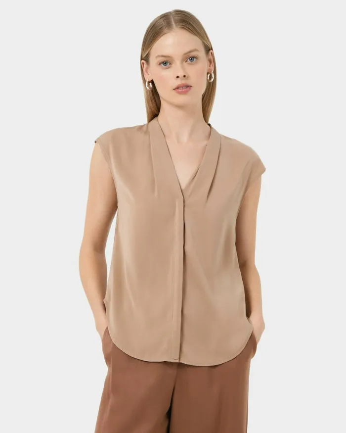 Forcast Adelaide Vneck Cap Sleeve Top Light Coralsand Beigeecruivoryblack Women TShirts and Tops