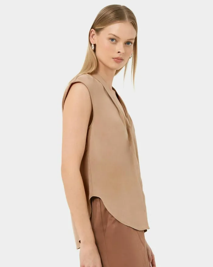 Forcast Adelaide Vneck Cap Sleeve Top Light Coralsand Beigeecruivoryblack Women TShirts and Tops