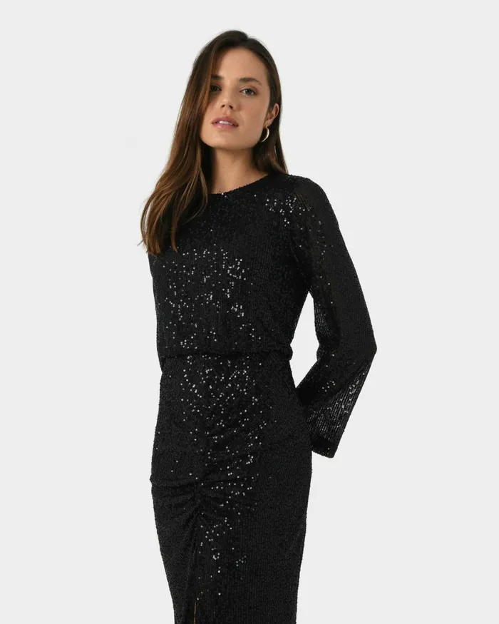 Forcast Adrianna Sequin Dress Black Women Midi Dresses